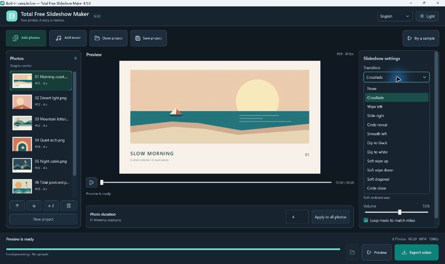 Total Free Slideshow Maker for Windows, showing the current free desktop application