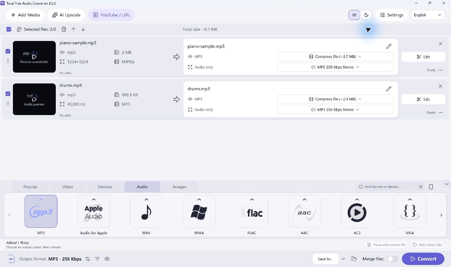 Total Free Audio Converter for Windows, showing the current free desktop application