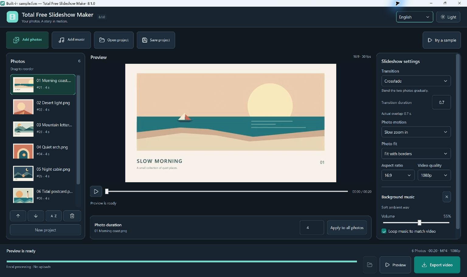 Total Free Slideshow Maker for Windows, showing the current free desktop application